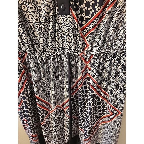 Enfocus Studio Size 14P Red White Cap Sleeve Chiffon Midi Dress - Picture 5 of 9